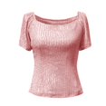 thumbnail image 3 of JGNGSHN Sparkling Sequin Square Neck Top for Women – Puff Sleeve Glitter Shirt for Holiday, Cocktail Party, Evening & More Pink S, 3 of 4