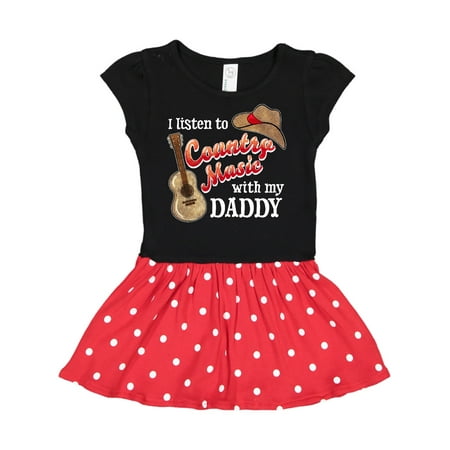

Inktastic I Listen to Country Music with my Daddy Guitar and Hat Gift Toddler Girl Dress