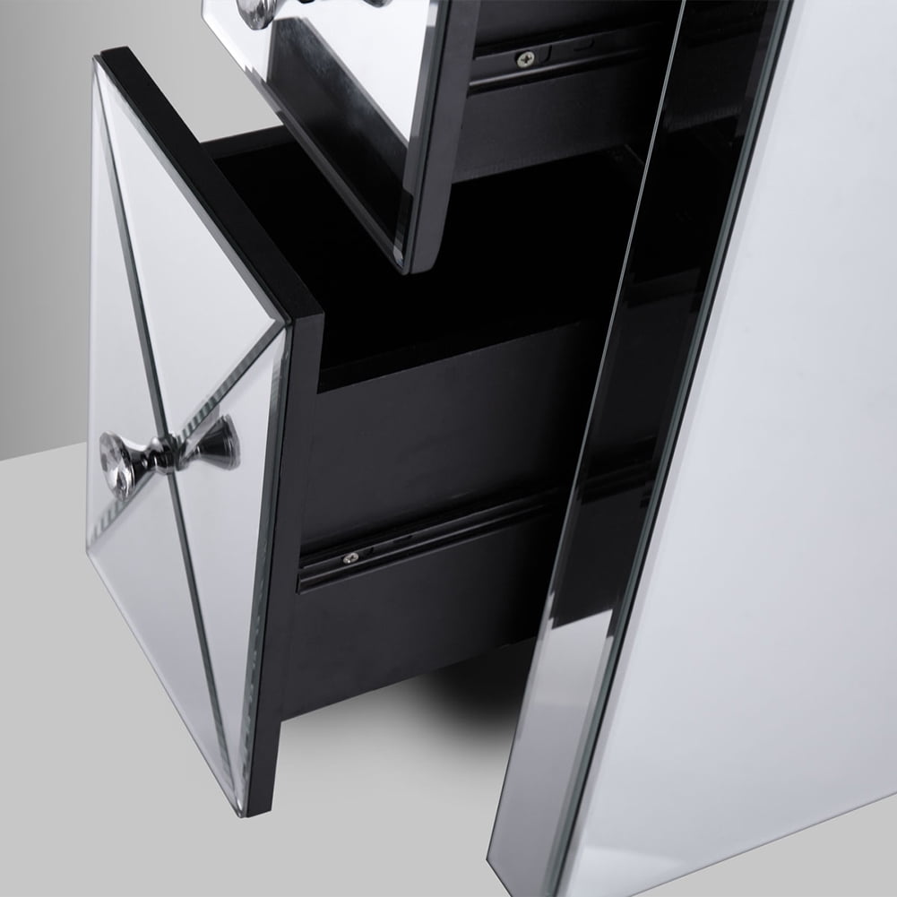 Kadyn Mirrored Nightstand with 2-Drawers, Small Mirror Accent Silver Table End Table for Bedroom Living Room