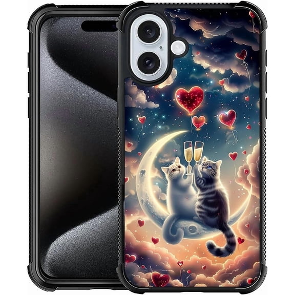 Compatible with iPhone 16 Case, Cat Couple Drinks for Men Woman, Anti-Scratch Soft TPU Shockproof Unique Protective Cover Pattern Design