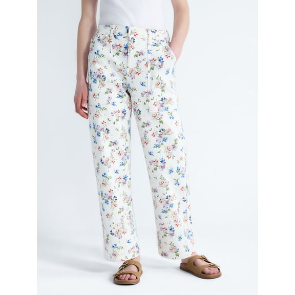 Free Assembly Women's Floral Pants with Chop Pockets, Sizes XS-XXL