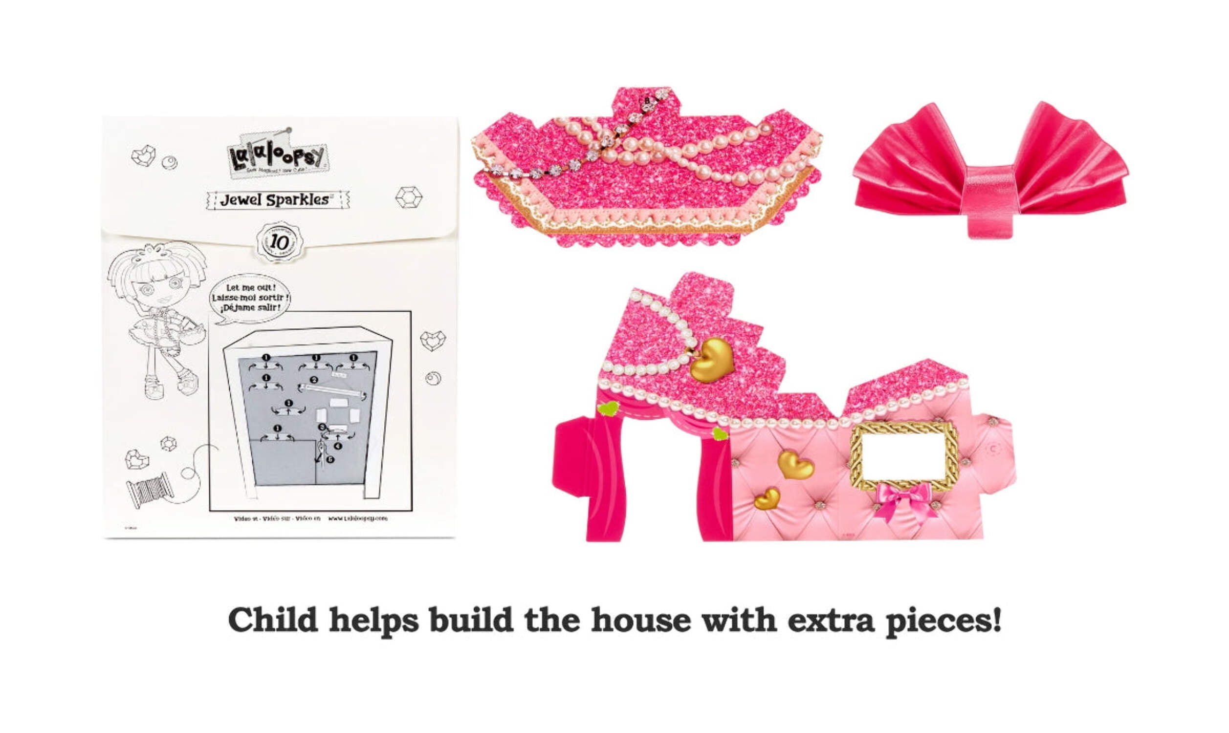 Lalaloopsy Doll - Jewel Sparkles with Pet Persian Cat, 13" princess doll with changeable pink outfit and shoes, in reusable house package playset, for Ages 3-103