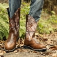 thumbnail image 4 of Western Cowboy Boots for Men Casual Retro Boots Brown Classic Embroidered Wide Calf Cowboy Boots Country Work Boot, 4 of 5