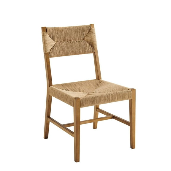 Coastal Farmhouse Woven Dining Side Chair with Elm Wood Frame