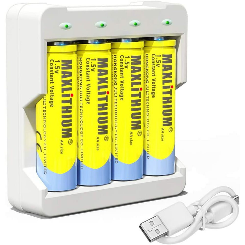 MAXLITHIUM AA Batteries Rechargeable Liion, 1.5V Constant Voltage, 2h