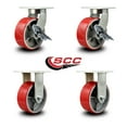 thumbnail image 2 of 8 Inch Heavy Duty Red Poly on Cast Iron Wheel Caster Set 2 Brakes 2 Rigid SCC, 2 of 2