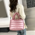 thumbnail image 3 of Large Capacity Smooth Zipper Adjustable Straps Handheld Lazy Pillow Shoulder Bag Women Lightweight Winter Down Cotton Padded Handbag,White, 3 of 7