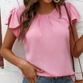 thumbnail image 5 of Popvcly Women's Summer Dressy Chiffon Blouses Crew Neck Short Sleeve Tunic Tops for Leggings Casual T-Shirts Pink S-2XL, 5 of 8