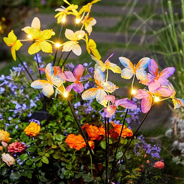 Lámpara De Pie De Acero Inoxidable 1 lámpara solar de mariposa, luces LED moradas para jardín, decoración impermeable para patio y césped. Rkxzt