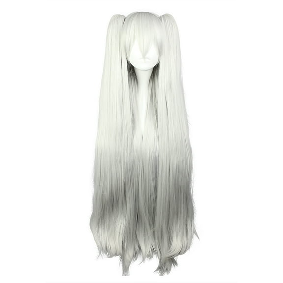 Unique Bargains Human Hair Wigs for Women Lady 39" Gray Curly Wig with Wig Cap Long Hair