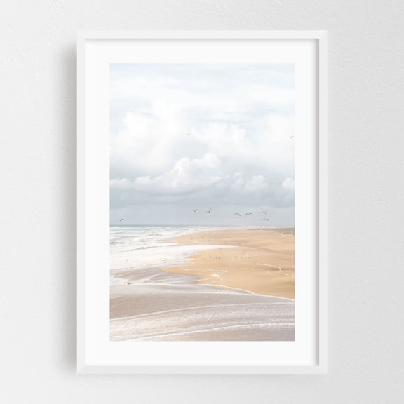Nazaré Beach, Portugal - Nazaré Leiria District Portugal Photography Beach Coastal Ocean Seascape Waves Minimalist Scenic White Framed Wall Art Print 12 x 18 inches