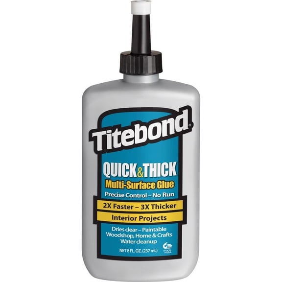 Titebond Quick & Thick Multi-Surface Glue 8 Oz. – PVA Adhesive for Wood, Ceramic, Pottery, Stone, Glass, Fabric & Crafts, Strong Tack, Dries Clear, Paintable – 2403