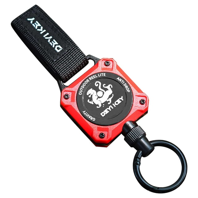 Red Retractable Steel Rope Keychain With High Elasticity Spring And Buckle Metal Release Keyring Stretchable Anti Loss Design For Keys Id Cards Tools 5.35 Inches Durable Daily Use
