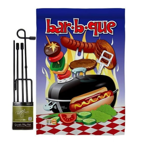 Breeze Decor BD-SU-GS-106071-IP-BO-D-US13-BD 13 x 18.5 in. Bar B Que Summer Fun in the Sun Impressions Decorative Vertical Double Sided Garden Flag Set with Banner Pole