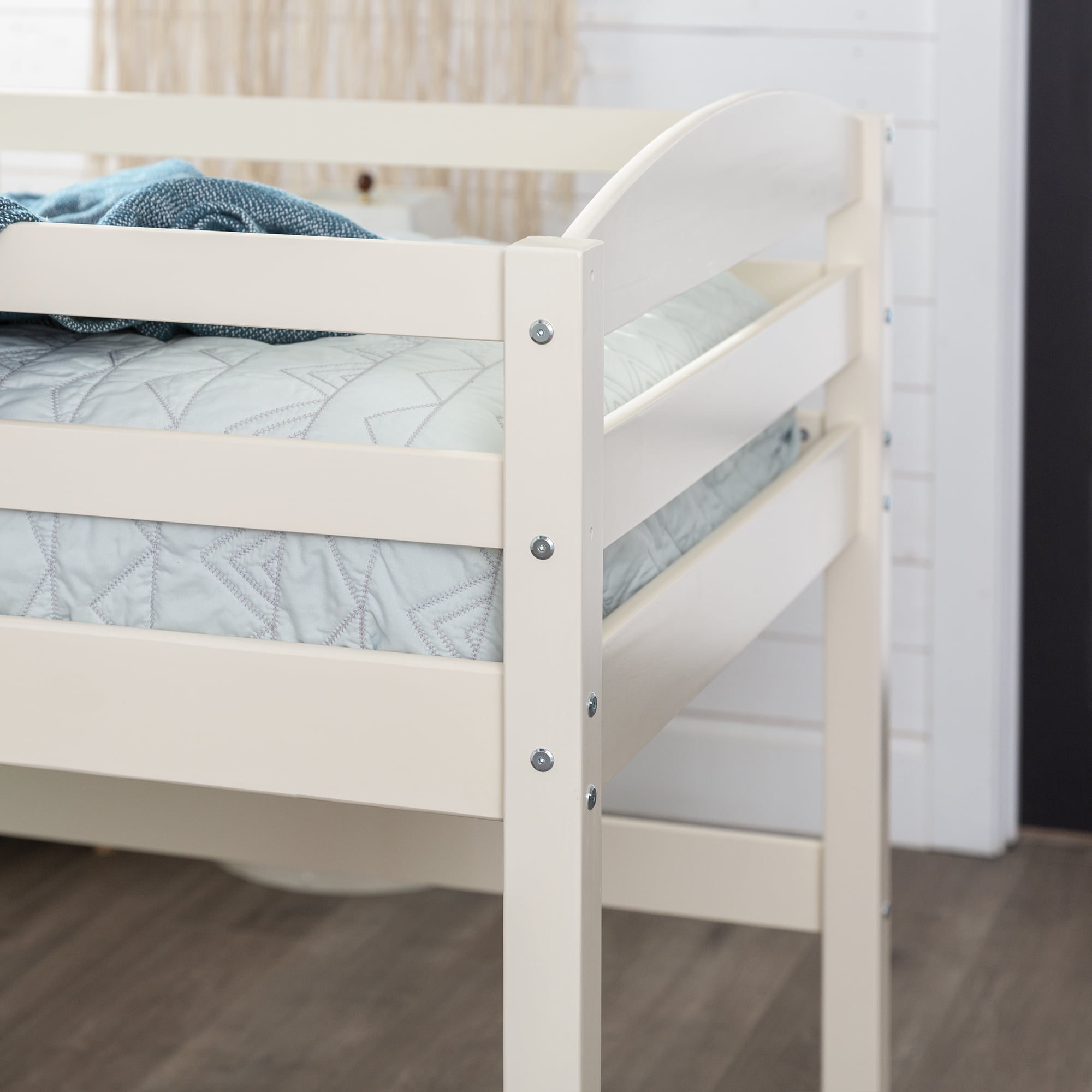 Walker Edison Solid Wood Junior Twin Low Loft Bed, White