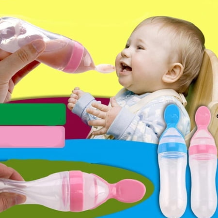 Plastic Feeding Bottle with Spoon Food Cereal Squeeze Feeder Hot Spoon Solid Feeding (Pink) main image 1