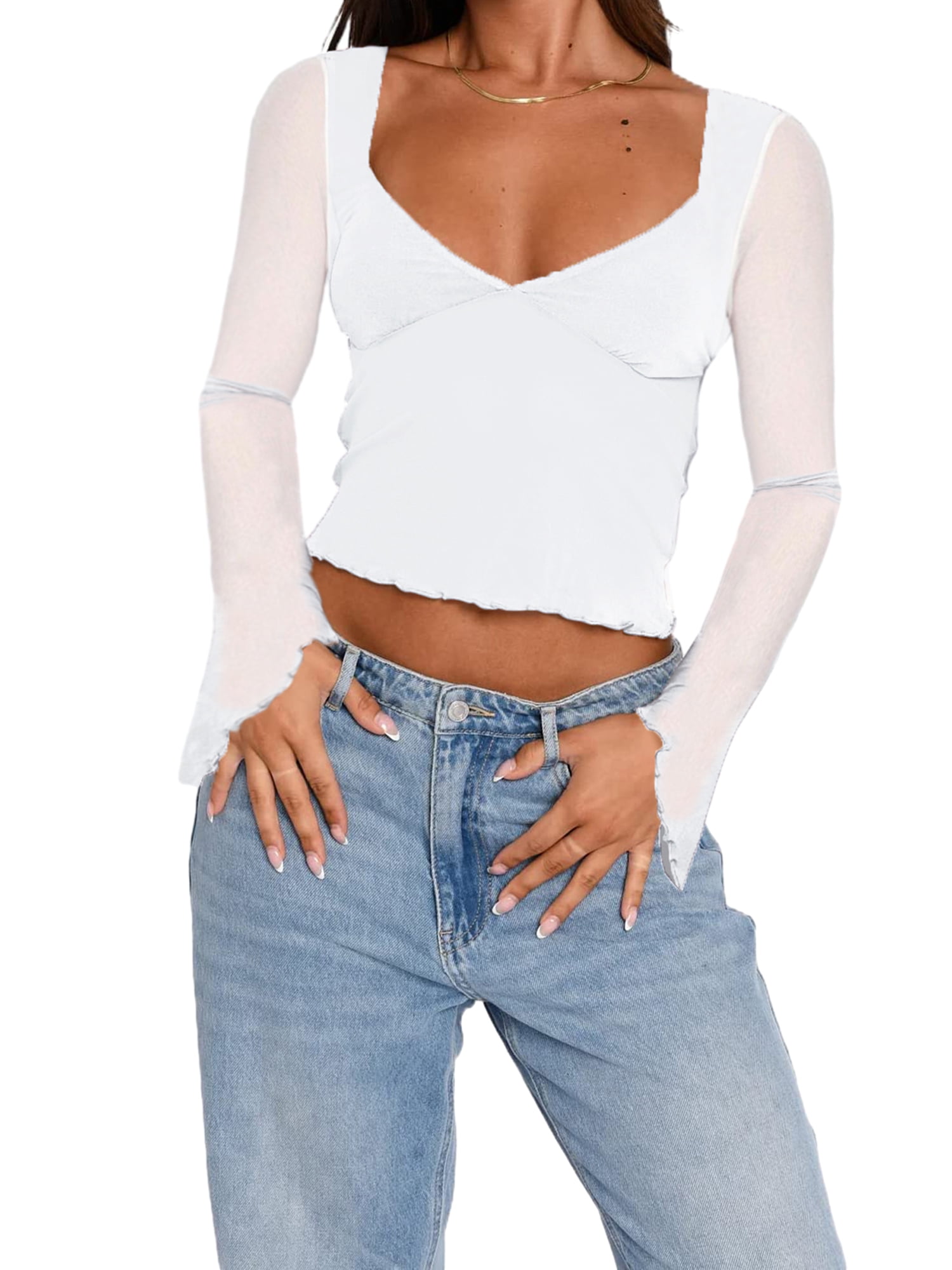 xiaxaixu Women's Sweetheart Neck Cropped Tops Solid Color Sheer