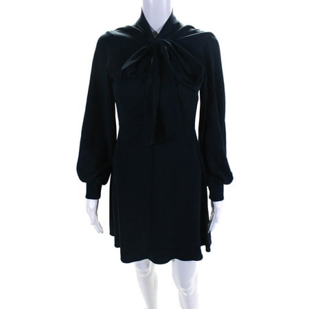 

Pre-owned|Tibi Womens Long Bishop Sleeves Key Hole Neck A Line Dress Navy Blue Size 0