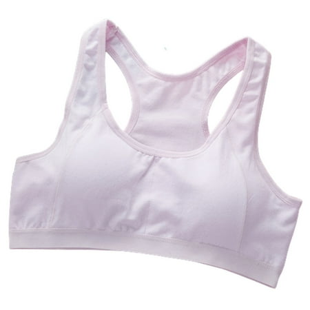 

Wheel-Free Crop Tops Bra for Teen Girls Wide Shoulder Strap Training Underwear Girl s Daily Bandeau Kids Sports Bra Removable Sponge Chest Pad for 8-15 Years Old Pink