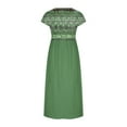 thumbnail image 4 of Meichang Robes Fluides en Coton et Lin pour Femmes, Manches Courtes, Col Rond, Coupe Ample, Robes Midi d'Été, Imprimé Rétro, Longues Robes Décontractées, Robes en Lin pour Femmes 2024 Vert P, 4 of 5