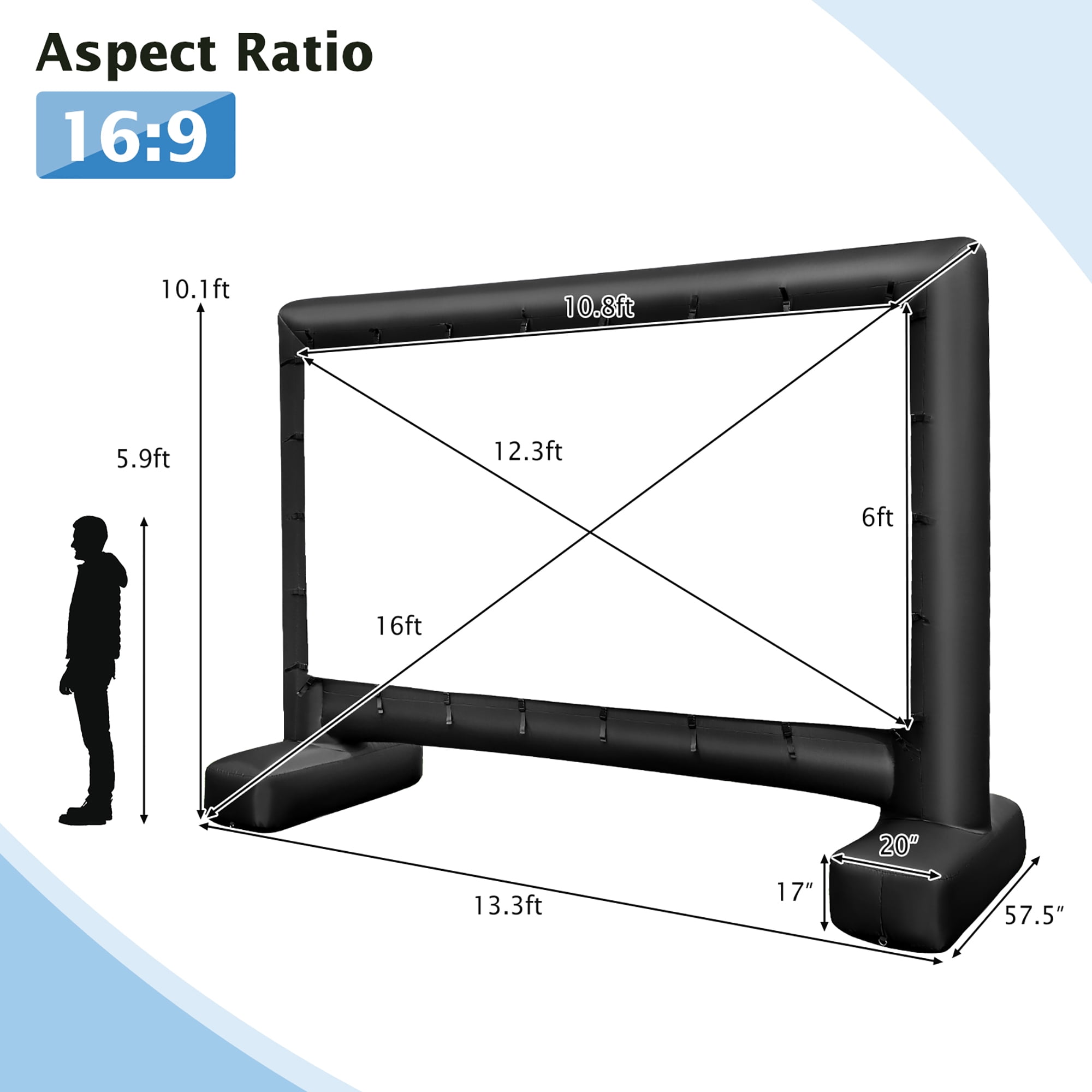 Gymax 16 Ft Inflatable Movie Screen Outdoor Projector Screen w/ Air Blower Carry Bag