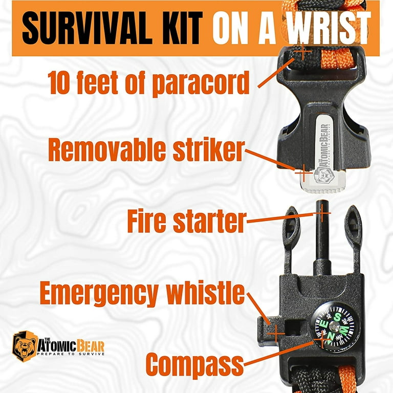 Paracord Bracelets for Hiking Gear,Essential Hiking Accessories for  Backpacking & Emergency Survival Kits,Compass, Rope, Whistle, Firestarter  (2Pcs) 