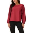 thumbnail image 1 of Blusas de gasa elegantes de cuello redondo para mujer INSPIRE CHIC con mangas largas plisadas y estilo fluido, 1 of 5