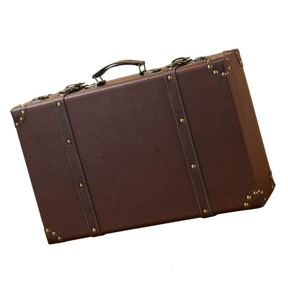Ciwanning Handmade Wood Leather Trunk Practical Carrying Case Decorative Clothes Storage Suitcase Photography Props Case