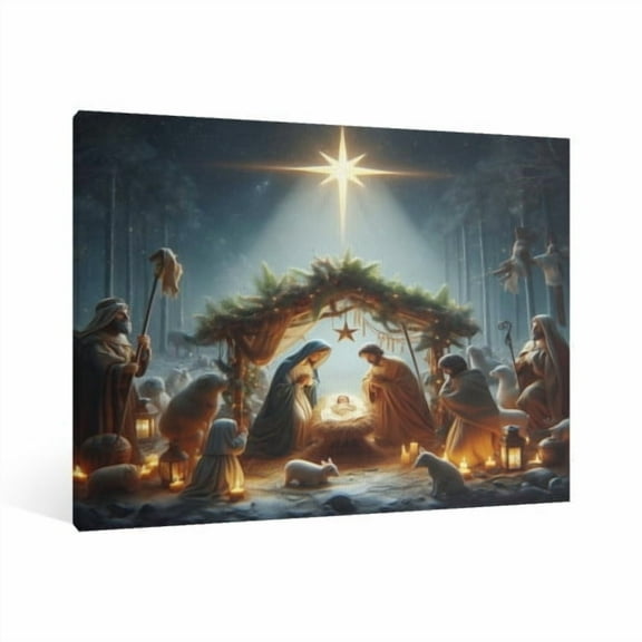 Vintage Jesus Nativity Scene Canvas Wall Art Paint Framed , Christian Watercolor Jesus Wall Art Decor,Christmas Wall Religious Artwork for Home Living Room,Bedroom Wall Decor