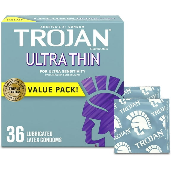 TROJAN Ultra Thin Condoms For Ultra Sensitivity, Lubricated Condoms for Men, America’s Number One Condom, 36 Count Value Pack