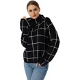 thumbnail image 1 of 2021 Automne Chandails pour Femmes Pull Col Roulé Manches Longues Côté Plaid Split Checked Outwear Loose Fit Tops, 1 of 9