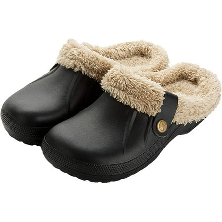 

PIKADINGNIS Women Waterproof Slippers Men Fur Lined Clogs Winter Garden Shoes Warm House Slippers Indoor Outdoor Mules