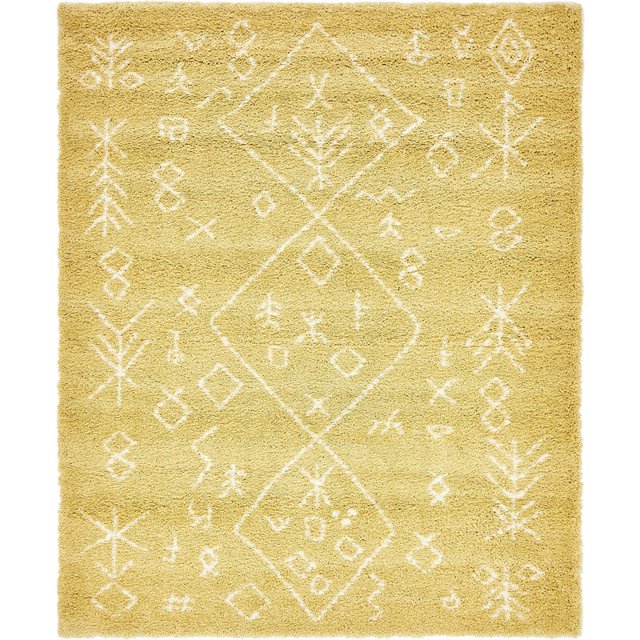 Unique Loom Rabat Shag Nomade Design Tapis 9' x 12' Rectangle Jaune/ivoire