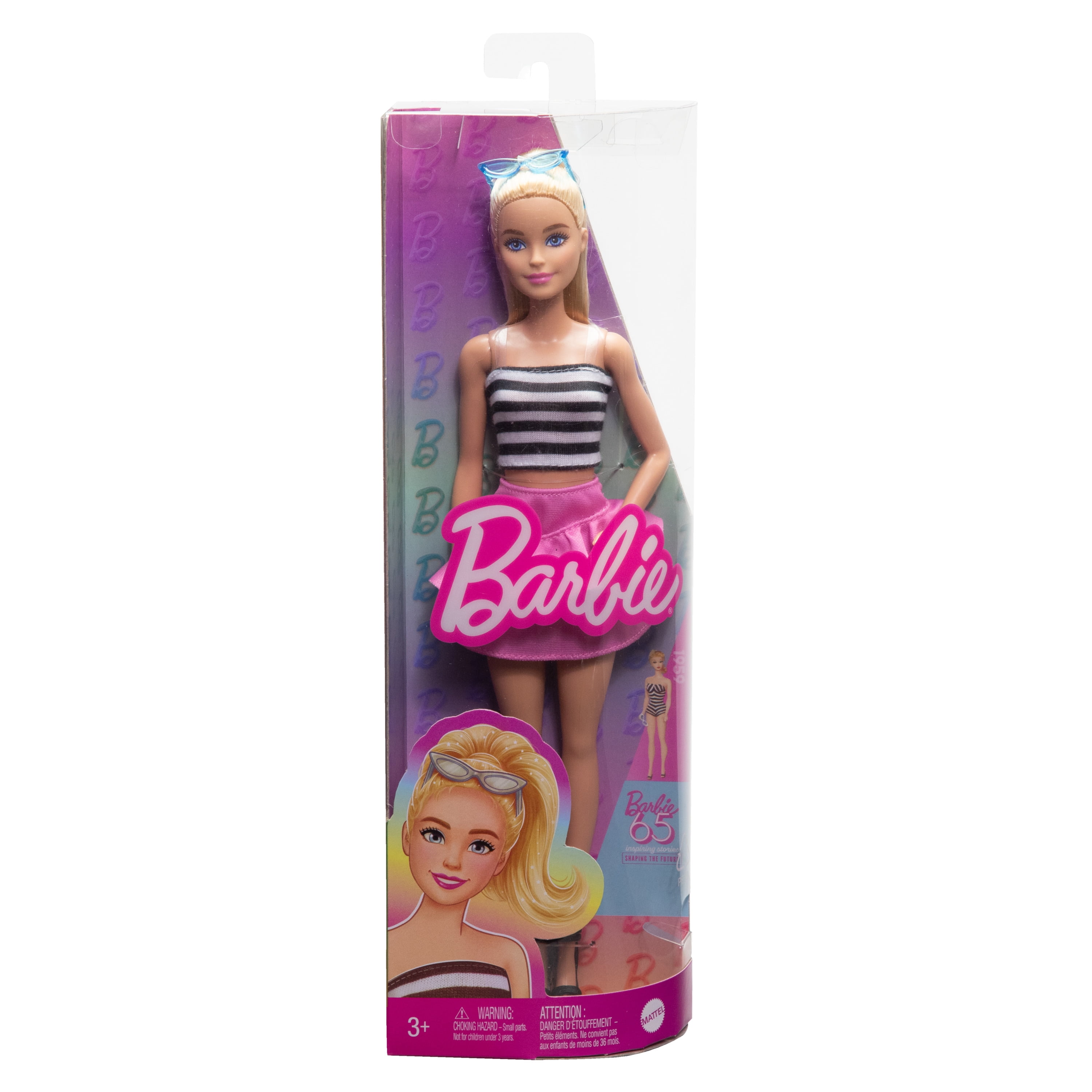 Barbie Fashionistas Doll #213, Blonde with Striped Top, Pink