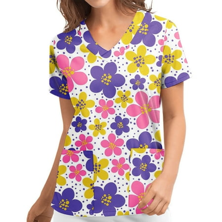

Women Scrub Tops Deals Fall Winter Scrub Tops for Womens Short Sleeve Working Uniform Tshirts Side Slit Shirts Lightweight Soft Tee Purple XL