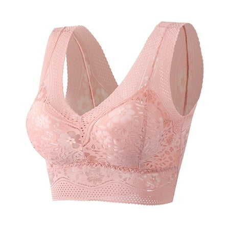 

2 packs * Women Seamless Wide Shoulder Ice Silk Bra Unwired Lingerie Lace Floral Bra Padded Slim Fit Bra bras for women front closure