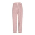 thumbnail image 4 of Feancey Womens Fleece Sweatpants Cinch Bottom Casual Fuzzy Pajama Pants High Waisted Drawstring Joggers Winter Plush Warm Lounge Trousers with Pockets Pink M, 4 of 9