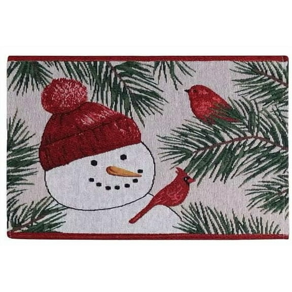 Serafina Home Christmas Tapestry Placemat – Set of 6 Weave Fabric Festive Snowman with Red Birds in Pine Branches Tapestry Design for Holiday's Thanksgiving Winter Christmas
