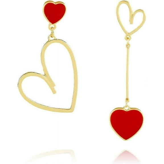 Heart Earrings For Women Unique Gold Heart Drop Dangle Earrings Dainty Asymmetrical Red Heart Stud Earrings Valentine's Day Mother's Day Birthday Chri