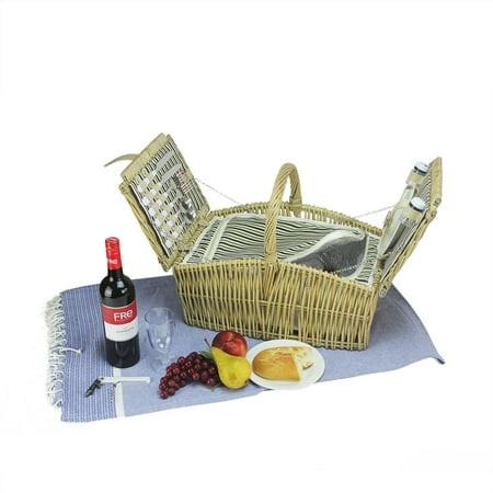 Picnic Basket Set Northlight 2-Person Hand Woven Warm Gray And Natural Willow Insulated Picnic Basket Set With Accessories ()