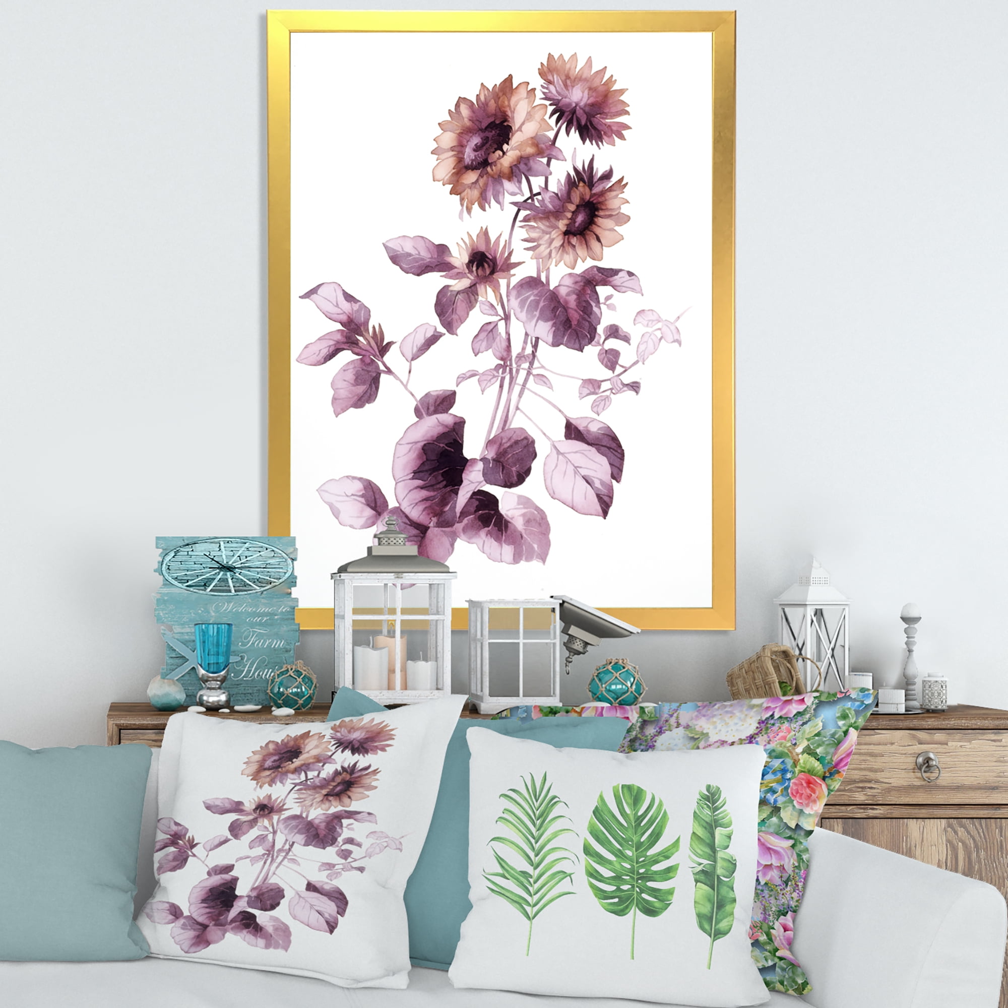 Designart 'Purple Wildflowers On White III' Traditional Framed Art Print