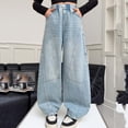 thumbnail image 4 of Purcolt Girls' Wide Leg Jeans Trendy Sparkly Elasitc Waisted Baggy Denim Pants Y2K Vintage Loose Fit Pants Streetwear Trousers with Pockets for 4-15 Years, 4 of 9