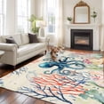 thumbnail image 2 of Coastal Nautical Octopus Area Rugs 5'x8', Washable Small Throw Rugs for Classroom Bedroom, Oceans Corals Jellyfish Starfish Indoor Outdoor Rug Non-Slip Low Pile Carpet Runner Reversible Floor Mats, 2 of 8