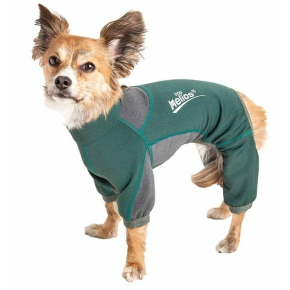 Dog Helios YGHL8GNXS Rufflex 4-Way-Stretch Breathable Full Bodied Performance Dog Warmup Track Suit - Green & Grey, Extra Small