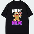 thumbnail image 3 of Crewneck T Shirt Black Gingerbread Man With Lollipop And Bite Me Text Christmas Holiday Party Wear, 3 of 4