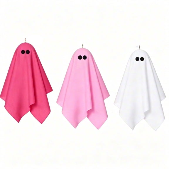 Halloween Ghost Hanging Decor Cute Pink & White Cloth Ghost Pendants with Button Eyes, Spooky-Cute Fabric Hanging Ornaments for Tree, Door, Window, Wall & Halloween Party Home Decor 3PC