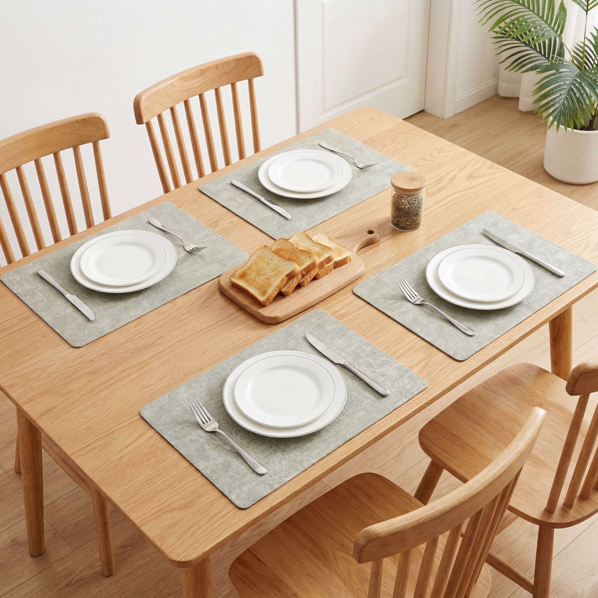Unique Bargains 6pcs Faux Leather Placemats for Kitchen Light Green 16.9"x11.8"