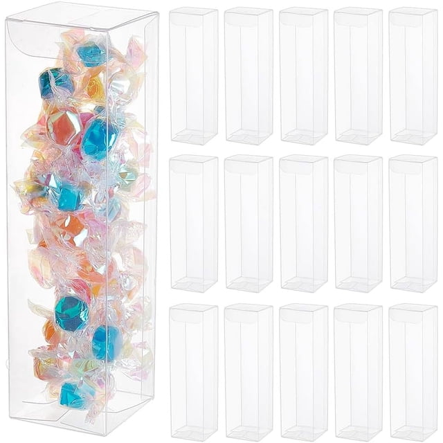 20 cajas de regalo transparentes con película rectangular de PVC transparente, 3,8 x 3,8 x 15 cm, para bodas, fiestas, dulces y cupcakes.