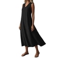 thumbnail image 4 of Zynoxe Cotton Dresses for Women Trendy V-neck Sleeveless Zipper Summer Midi Dresses Casual Peasant Gauze Beach Vacation Dresses with Pockets Black M, 4 of 8