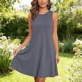 thumbnail image 5 of Vacation Dresses for Women Ndbuld Women's Solid Color Sleeveless Maxi Dress With Side Pockets And Crew Neckline Gray M, 5 of 7